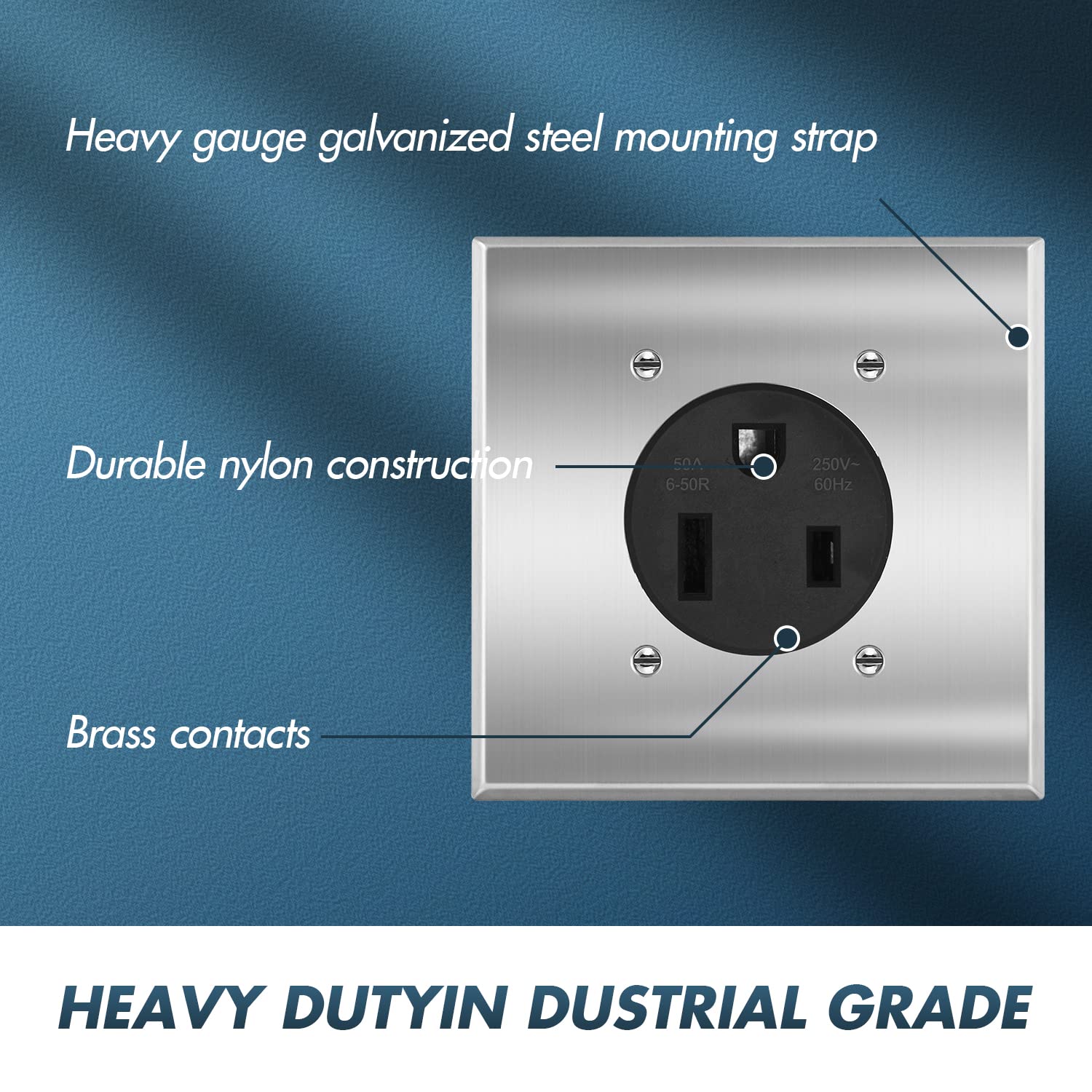 50 Amp 250V NEMA 6-50R Power Outlet, Heavy-Duty 50A Receptacle, for Welders, Plasma Cutters, Electric Ranges, Dryers, and More UL Listed micmi (NEMA 6-50R w/Square wallplate)